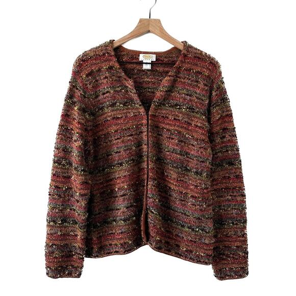 Talbots Sweater Cardigan Jacket Multicolor Fuzzy Textured Knit Size XL - Picture 1 of 12